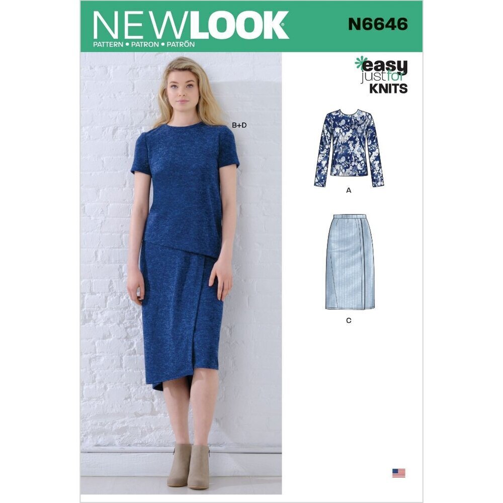 New Look Sewing Pattern 6646 Dress Top Skirt‎ KNITS Misses Size 8-20